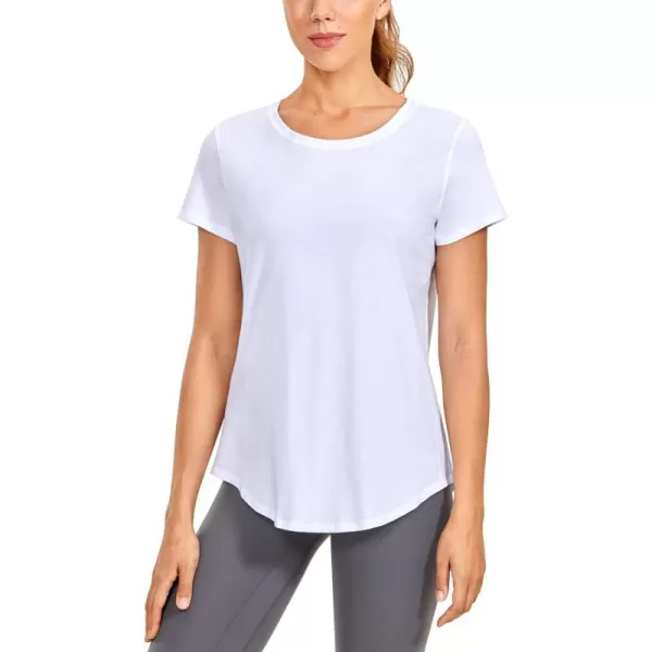 CRZ YOGA Pima Cotton Womens Short Sleeve Shirt Loose Casual Yoga TShirt Athletic Workout Tee TopWhite