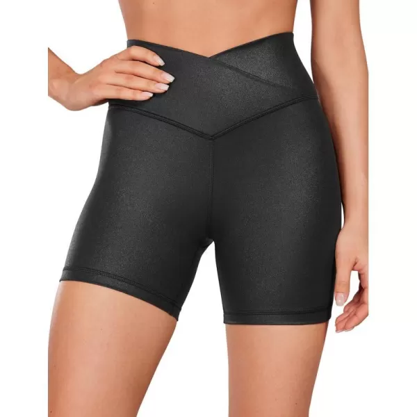 CRZ YOGA Womens Butterluxe Crossover Biker Shorts 3  5  Criss Cross High Waisted Workout Yoga Shorts Buttery SoftFaux Leather Black