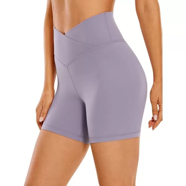 CRZ YOGA Womens Butterluxe Crossover Biker Shorts 3  5  Criss Cross High Waisted Workout Yoga Shorts Buttery SoftLavender Mist