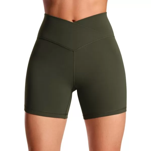 CRZ YOGA Womens Butterluxe Crossover Biker Shorts 3  5  Criss Cross High Waisted Workout Yoga Shorts Buttery SoftOlive Green