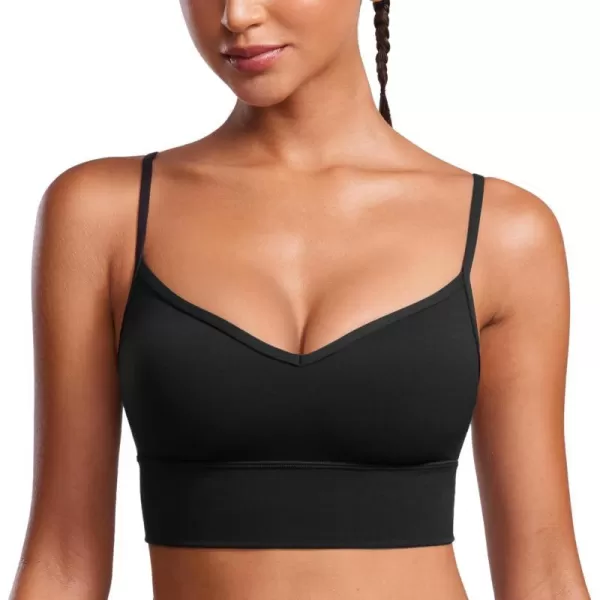 CRZ YOGA Womens Butterluxe Sweetheart Longline Sports Bra  V Neck Adjustable Thin Strap Yoga Bra Camisole Padded Crop TopBlack