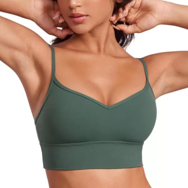 CRZ YOGA Womens Butterluxe Sweetheart Longline Sports Bra  V Neck Adjustable Thin Strap Yoga Bra Camisole Padded Crop TopDark Forest Green