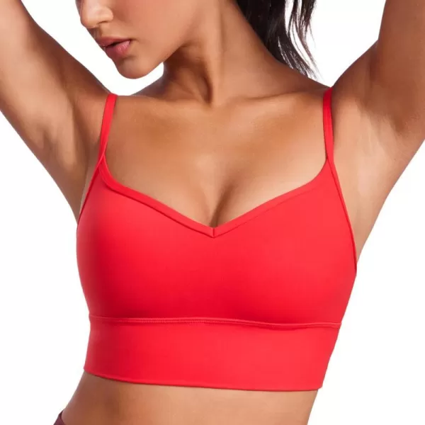 CRZ YOGA Womens Butterluxe Sweetheart Longline Sports Bra  V Neck Adjustable Thin Strap Yoga Bra Camisole Padded Crop TopDeep Red