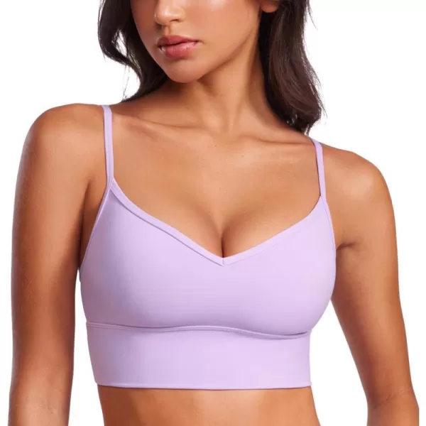 CRZ YOGA Womens Butterluxe Sweetheart Longline Sports Bra  V Neck Adjustable Thin Strap Yoga Bra Camisole Padded Crop TopElfin Purple