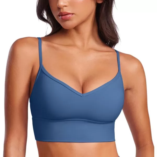 CRZ YOGA Womens Butterluxe Sweetheart Longline Sports Bra  V Neck Adjustable Thin Strap Yoga Bra Camisole Padded Crop TopPitch Blue