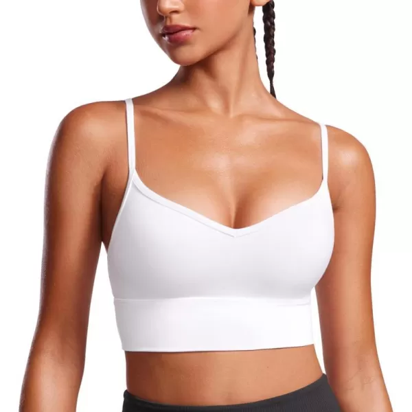 CRZ YOGA Womens Butterluxe Sweetheart Longline Sports Bra  V Neck Adjustable Thin Strap Yoga Bra Camisole Padded Crop TopWhite