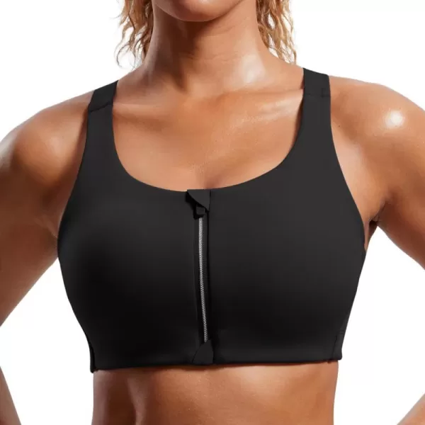 CRZ YOGA Womens Zip Front High Impact Sports Bra  Molded Cup Wireless Workout Yoga Bra with Adjustable Convertible StrapsBlack