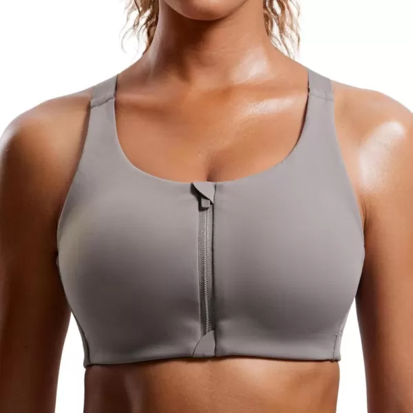 CRZ YOGA Womens Zip Front High Impact Sports Bra  Molded Cup Wireless Workout Yoga Bra with Adjustable Convertible StrapsDeep Gray