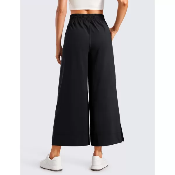 CRZ YOGA Lightweight Wide Leg Cropped Pants for Women High Waisted Loose Casual Lounge Travel Work Pants with Pockets SummerBlack