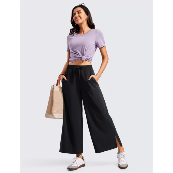 CRZ YOGA Lightweight Wide Leg Cropped Pants for Women High Waisted Loose Casual Lounge Travel Work Pants with Pockets SummerBlack