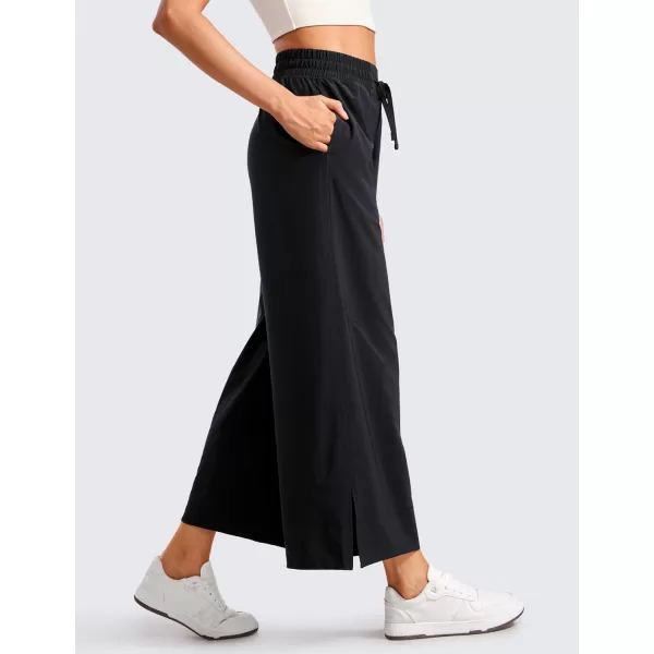 CRZ YOGA Lightweight Wide Leg Cropped Pants for Women High Waisted Loose Casual Lounge Travel Work Pants with Pockets SummerBlack