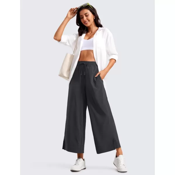 CRZ YOGA Lightweight Wide Leg Cropped Pants for Women High Waisted Loose Casual Lounge Travel Work Pants with Pockets SummerGraphite Grey