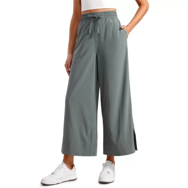 CRZ YOGA Lightweight Wide Leg Cropped Pants for Women High Waisted Loose Casual Lounge Travel Work Pants with Pockets SummerGrey Sage