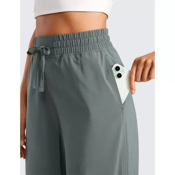 CRZ YOGA Lightweight Wide Leg Cropped Pants for Women High Waisted Loose Casual Lounge Travel Work Pants with Pockets SummerGrey Sage