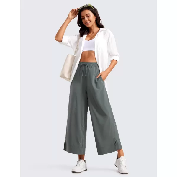 CRZ YOGA Lightweight Wide Leg Cropped Pants for Women High Waisted Loose Casual Lounge Travel Work Pants with Pockets SummerGrey Sage