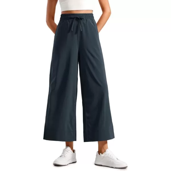 CRZ YOGA Lightweight Wide Leg Cropped Pants for Women High Waisted Loose Casual Lounge Travel Work Pants with Pockets SummerTrue Navy