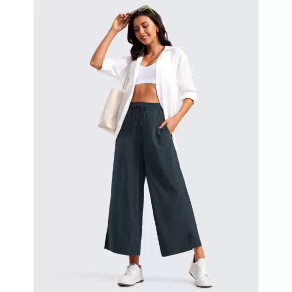 CRZ YOGA Lightweight Wide Leg Cropped Pants for Women High Waisted Loose Casual Lounge Travel Work Pants with Pockets SummerTrue Navy