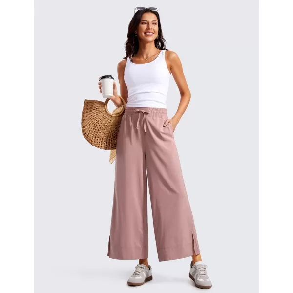 CRZ YOGA Lightweight Wide Leg Cropped Pants for Women High Waisted Loose Casual Lounge Travel Work Pants with Pockets SummerTwilight Rose Pink