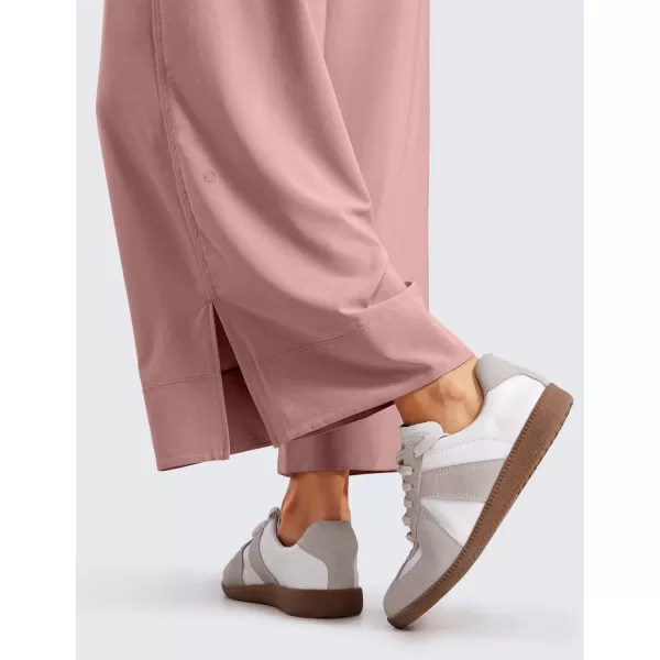 CRZ YOGA Lightweight Wide Leg Cropped Pants for Women High Waisted Loose Casual Lounge Travel Work Pants with Pockets SummerTwilight Rose Pink