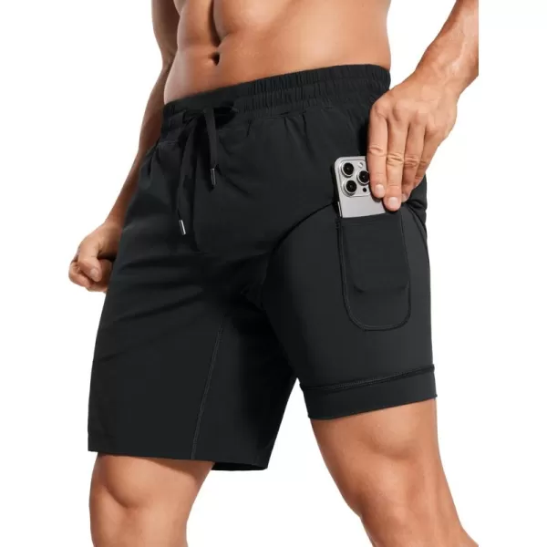 CRZ YOGA Mens 2 in 1 Running Shorts with Liner  7 Quick Dry Workout Sports Athletic Shorts with PocketsBlack