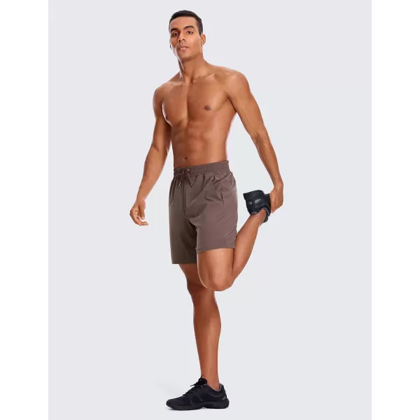 CRZ YOGA Mens 2 in 1 Running Shorts with Liner  7 Quick Dry Workout Sports Athletic Shorts with PocketsBrown Rock