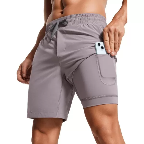 CRZ YOGA Mens 2 in 1 Running Shorts with Liner  7 Quick Dry Workout Sports Athletic Shorts with PocketsLunar Rock