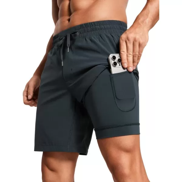 CRZ YOGA Mens 2 in 1 Running Shorts with Liner  7 Quick Dry Workout Sports Athletic Shorts with PocketsMelanite