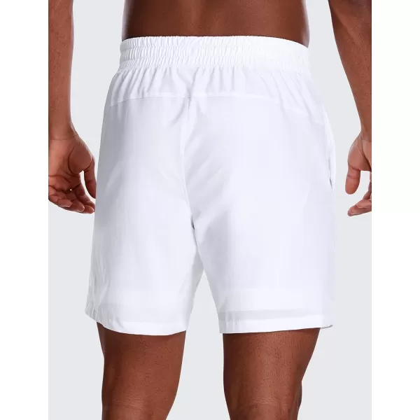 CRZ YOGA Mens 2 in 1 Running Shorts with Liner  7 Quick Dry Workout Sports Athletic Shorts with PocketsWhite