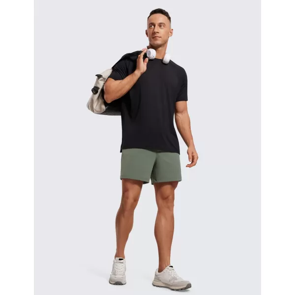 CRZ YOGA Mens FourWay Stretch Workout Shorts  5 Soft Durable Casual Athletic Shorts with Pocket Gym Running HikingGrey Sage