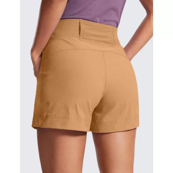 CRZ YOGA Womens Lightweight Mid Rise Hiking Shorts 4  Stretch Athletic Summer Travel Outdoor Golf Shorts Zip PocketsDoe Brown