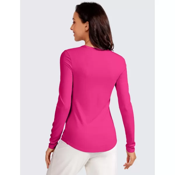 CRZ YOGA Womens Ribbed Long Sleeve Shirts Stretchy High Crewneck Slim Fitted Shirt Fall Casual Basic Layer Tee TopsGranita Pink