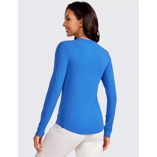 CRZ YOGA Womens Ribbed Long Sleeve Shirts Stretchy High Crewneck Slim Fitted Shirt Fall Casual Basic Layer Tee TopsSparkle Blue