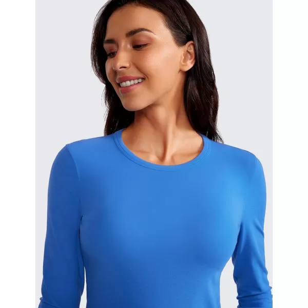 CRZ YOGA Womens Ribbed Long Sleeve Shirts Stretchy High Crewneck Slim Fitted Shirt Fall Casual Basic Layer Tee TopsSparkle Blue