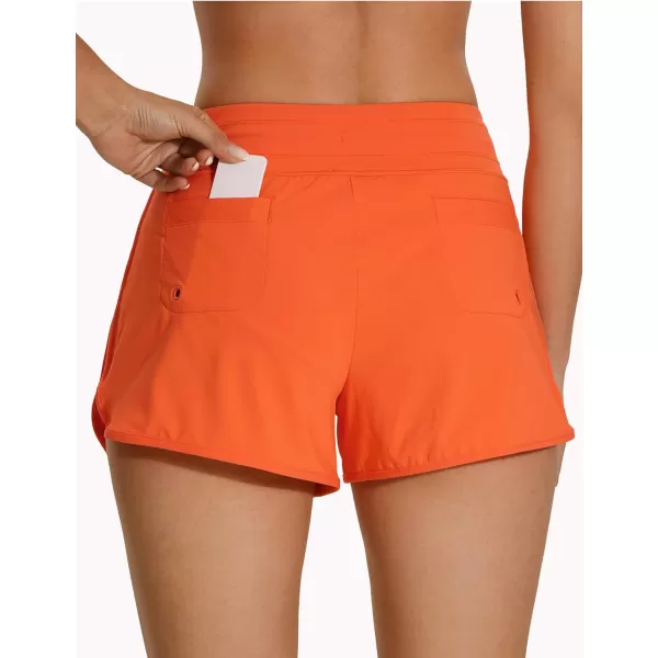 CRZ YOGA Womens Swim Shorts 3  High Waisted Quick Dry Beach Board Shorts Swimwear Bottoms Bathing Shorts with LinerCoral