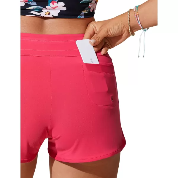 CRZ YOGA Womens Swim Shorts 3  High Waisted Quick Dry Beach Board Shorts Swimwear Bottoms Bathing Shorts with LinerMagenta