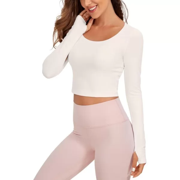 CRZ YOGA Butterluxe Long Sleeve Crop Tops for Women Slim Fit Workout Shirts Cropped Athletic Gym TopMilky White Bone