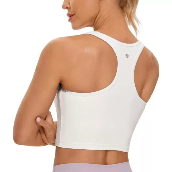 CRZ YOGA Butterluxe Womens YBack Racerback Longline Sports Bra  Padded Scoop Neck Workout Crop Tank Top with Built in BraMilky White Bone