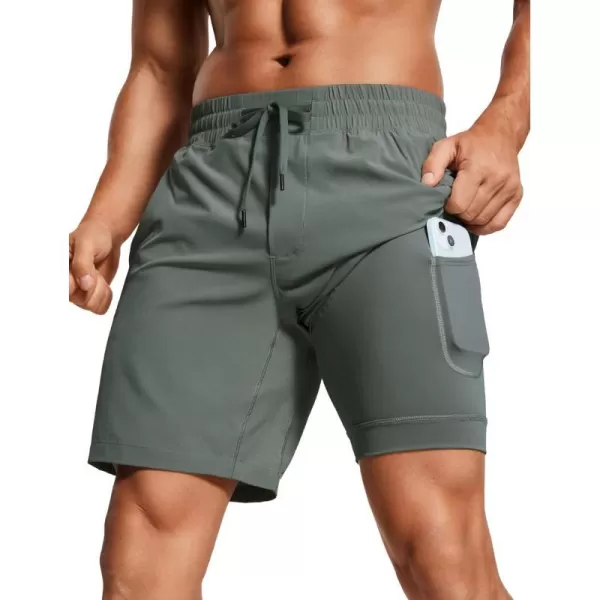 CRZ YOGA Mens 2 in 1 Running Shorts with Liner  7 Quick Dry Workout Sports Athletic Shorts with PocketsGrey Sage