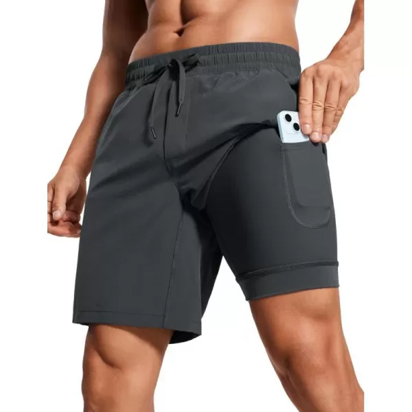 CRZ YOGA Mens 2 in 1 Running Shorts with Liner  7 Quick Dry Workout Sports Athletic Shorts with PocketsInk Gray