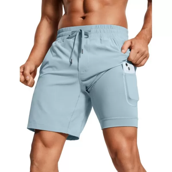 CRZ YOGA Mens 2 in 1 Running Shorts with Liner  7 Quick Dry Workout Sports Athletic Shorts with PocketsLight Grayish Blue