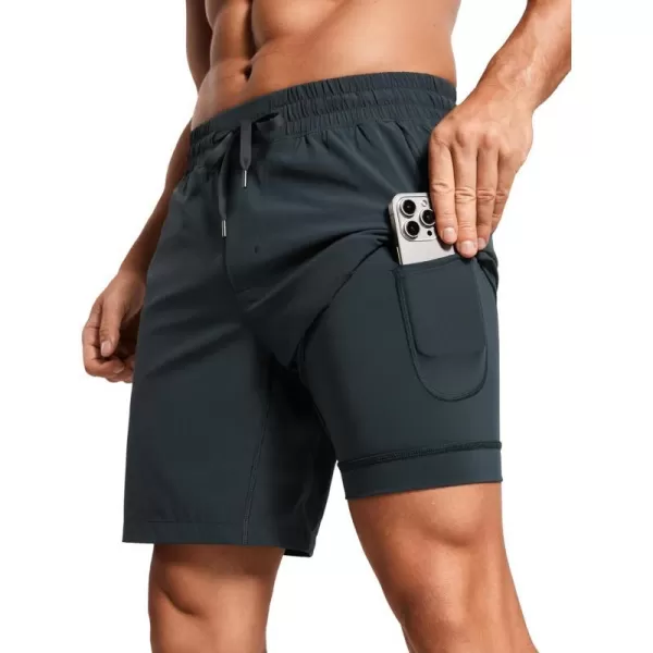 CRZ YOGA Mens 2 in 1 Running Shorts with Liner  7 Quick Dry Workout Sports Athletic Shorts with PocketsMelanite