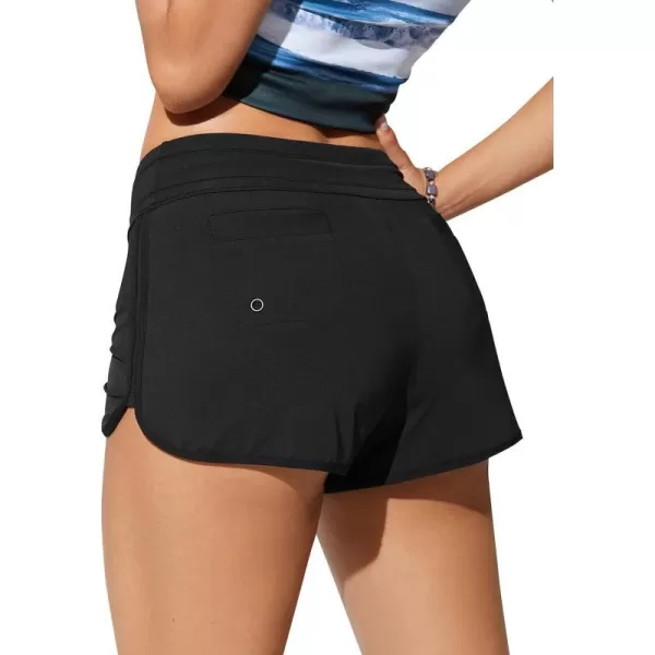 CRZ YOGA Womens Swim Shorts 3  High Waisted Quick Dry Beach Board Shorts Swimwear Bottoms Bathing Shorts with LinerBlack