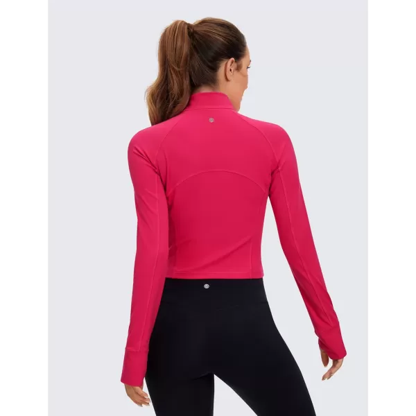 CRZ YOGA Womens Butterluxe Long Sleeve Workout Shirts Half Zip Pullover Sweatshirt Athletic Cropped Tops Running ShirtViva Magenta