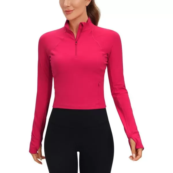 CRZ YOGA Womens Butterluxe Long Sleeve Workout Shirts Half Zip Pullover Sweatshirt Athletic Cropped Tops Running ShirtViva Magenta