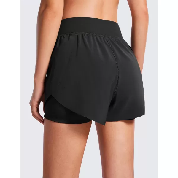 CRZ YOGA 2 in 1 Dolphin Running Shorts for Women High Waisted Gym Workot Athletic Tennis Shorts with Pockets SplitBlack