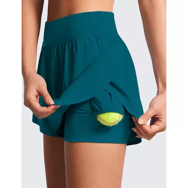 CRZ YOGA 2 in 1 Dolphin Running Shorts for Women High Waisted Gym Workot Athletic Tennis Shorts with Pockets SplitBorealis Green