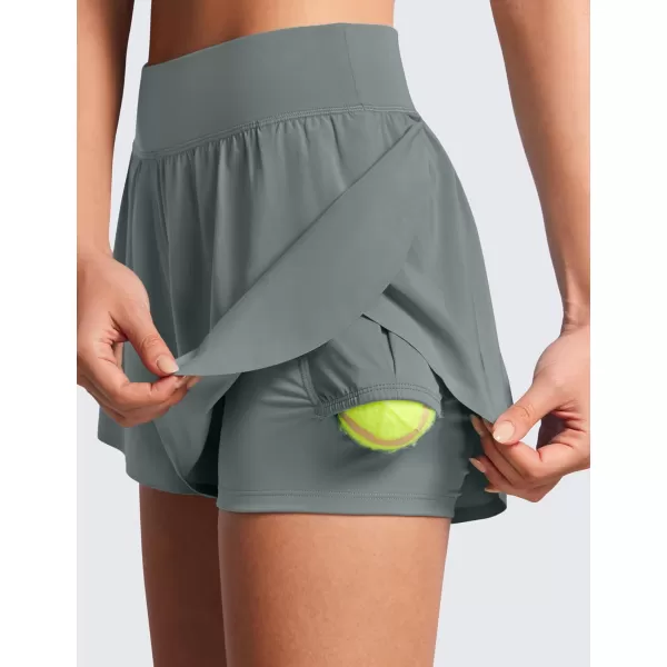 CRZ YOGA 2 in 1 Dolphin Running Shorts for Women High Waisted Gym Workot Athletic Tennis Shorts with Pockets SplitGrey Sage