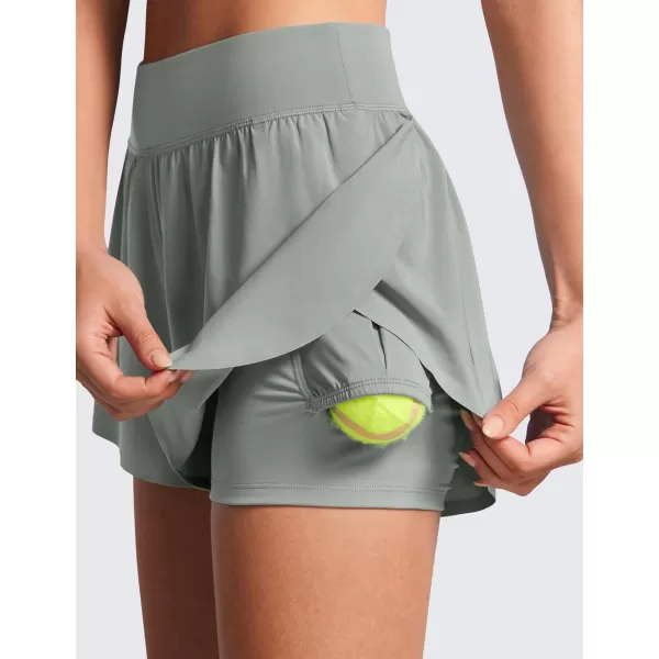 CRZ YOGA 2 in 1 Dolphin Running Shorts for Women High Waisted Gym Workot Athletic Tennis Shorts with Pockets SplitSterling