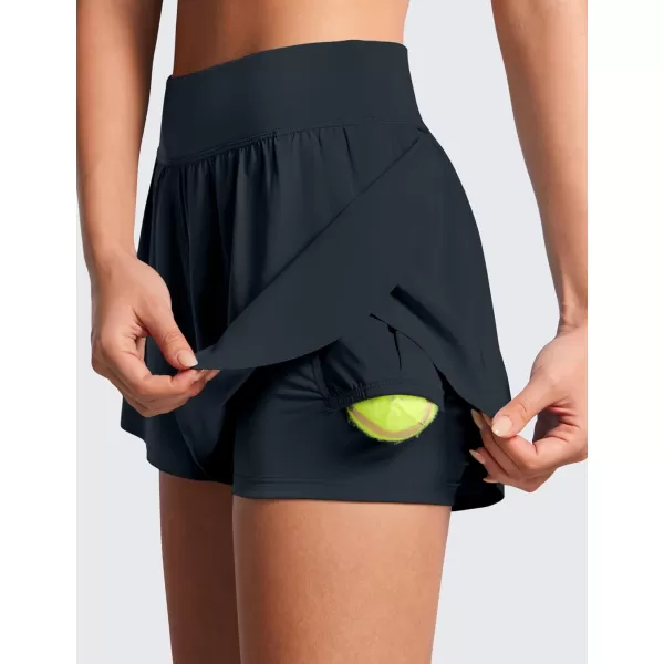 CRZ YOGA 2 in 1 Dolphin Running Shorts for Women High Waisted Gym Workot Athletic Tennis Shorts with Pockets SplitTrue Navy