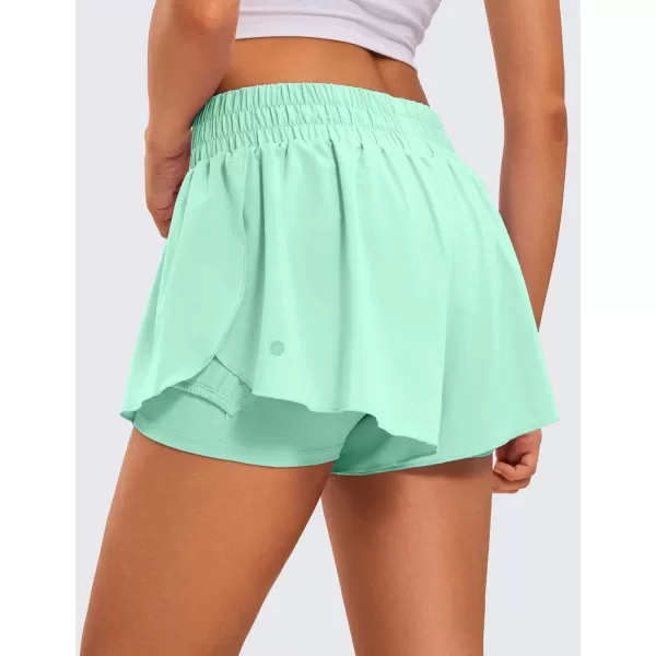 CRZ YOGA 2 in 1 Flowy Running Shorts for Women High Waisted Quick Dry Athletic Gym Lounge Workout Shorts Cute Tennis SkirtsMint Moment